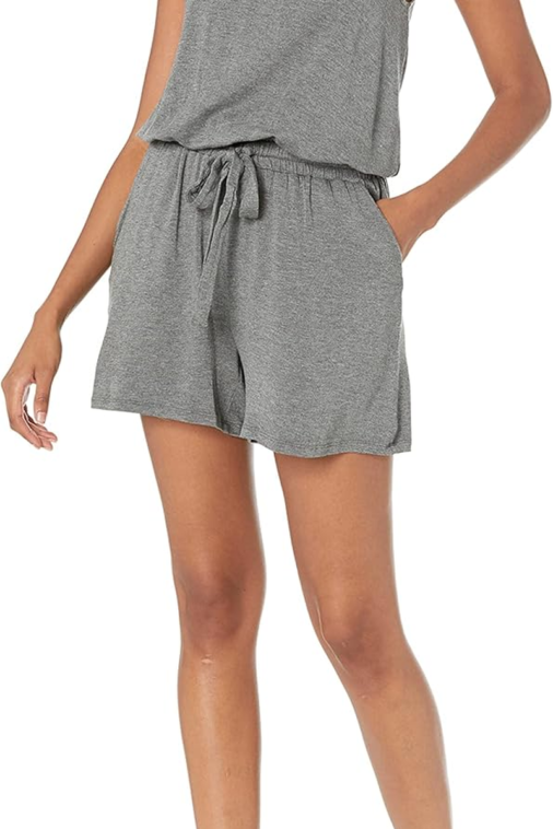 Womens Light Weight Terry Back Knot Romper